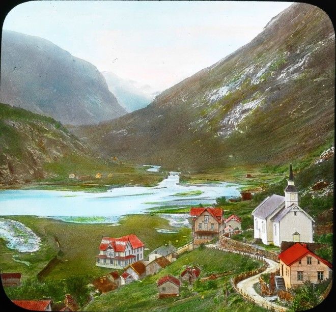 Цветные фотографии красот Норвегии 1900 Год
