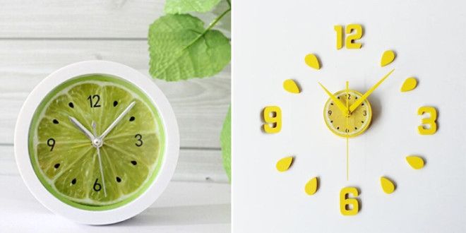Яркие настенные кухонные часы с цитрусовыми мотивами